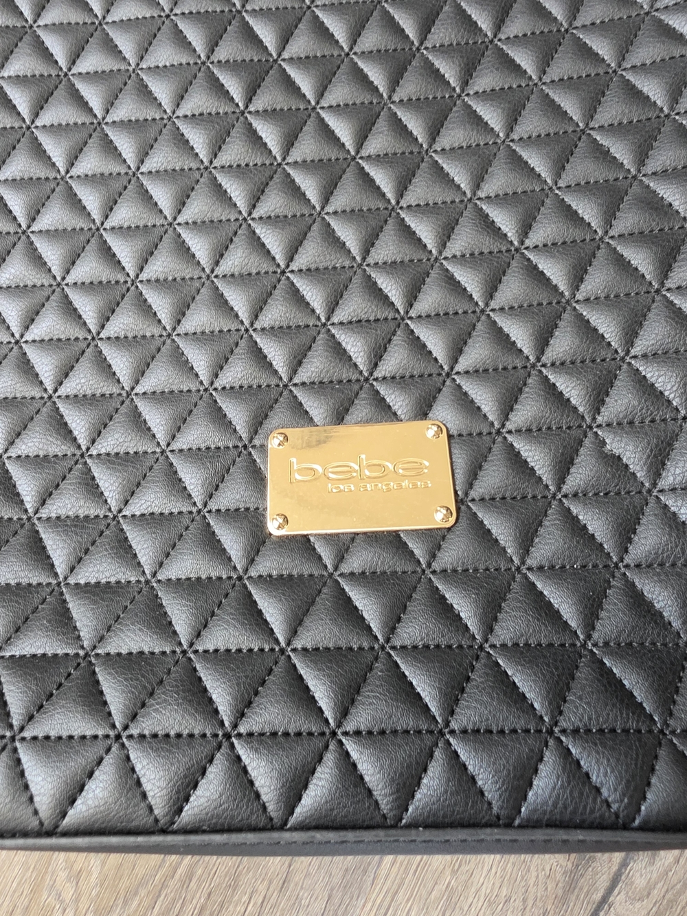 bebe Black Quilted Satchel with Gold Accents - Picture 2 of 2